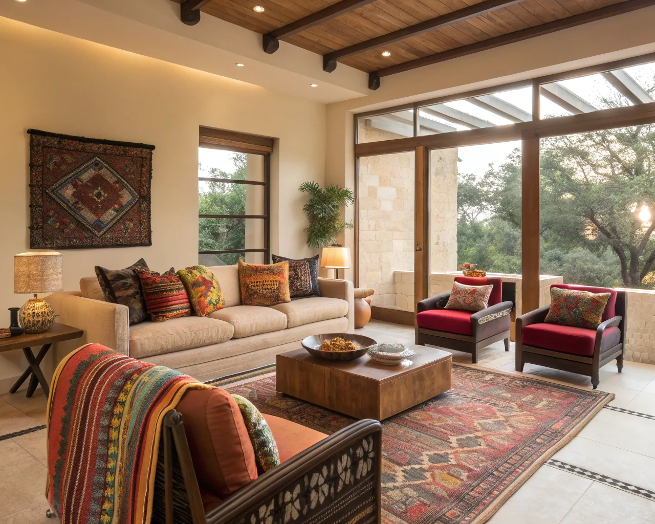 Sala de estar con tapicería y cojines decorativos