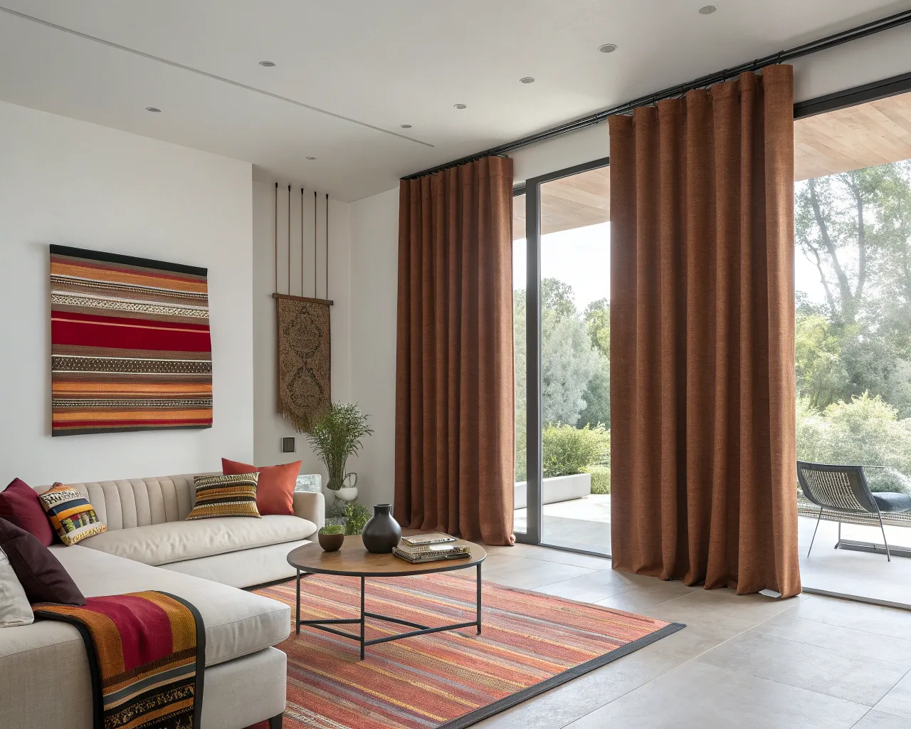 Cortinas elegantes en sala de estar moderna